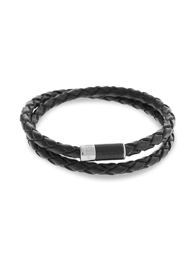 Tateossian Montecarlo Pop Wrap Leather Bracelet In Black