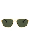 Ray Ban 60mm Navigator Sunglasses In Shiny Gold/ Green