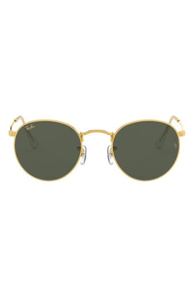 Ray Ban Icons 50mm Round Metal Sunglasses In Legend Gold/ Green