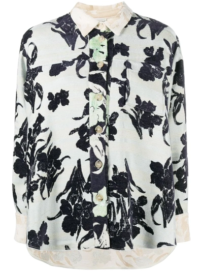Forte Forte Bloom Jacquard Oversized Shirt In Mint Color In Multicolour