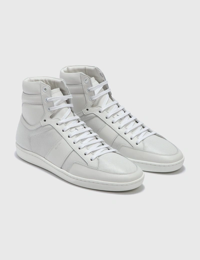 Saint Laurent Men's Court Classic Sl/10h High Top Perforated & Grained Leather Sneakers In Weiss