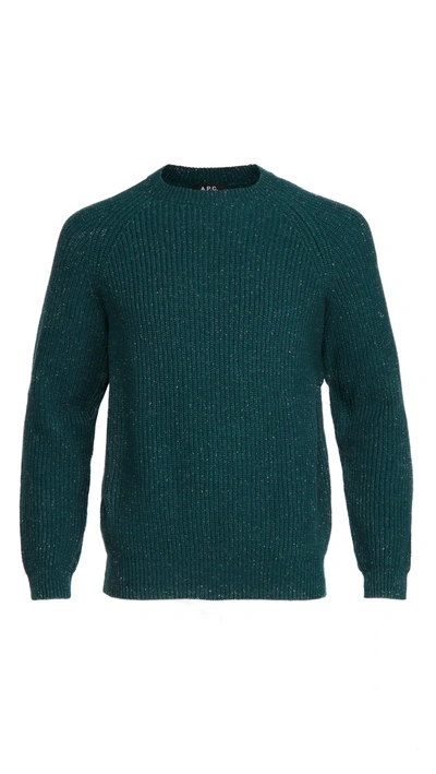 Apc Ludo Wool Crew Neck Sweater In Heathered Green