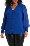 1.STATE 1. STATE RUFFLE COLD-SHOULDER GEORGETTE TOP,8229012