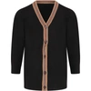 BURBERRY BLACK CARDIGAN FOR KIDS WITH ICONIC STRIPES,8013700 A1189