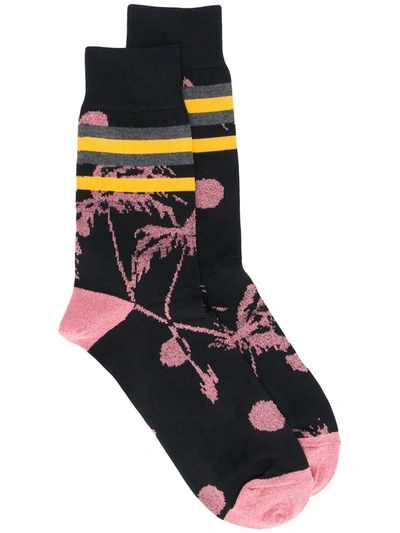 Sacai Palm Tree Knit Socks In Black