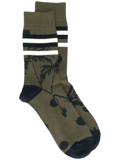 Sacai Palm Tree Knit Socks In Green