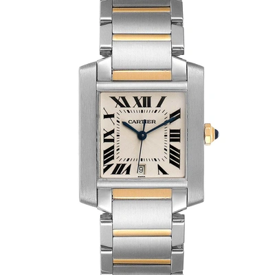 Pre-owned Cartier Silver 18k Yellow Gold And Stainless Steel Tank Francaise W51005q4 Men's Wristwatch 28 X 32 Mm