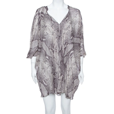 Pre-owned Diane Von Furstenberg Grey Snakeskin Printed Silk Draped Fleurette Dress Xs