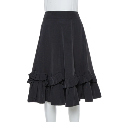 Pre-owned Emporio Armani Black Faille Ruffled Midi Skirt S