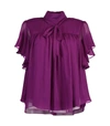 ADAM LIPPES Silk Chiffon Flounce Sleeve Top