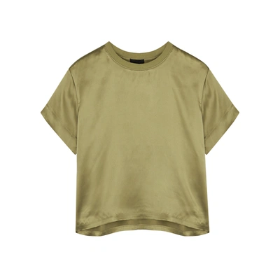Atm Anthony Thomas Melillo Army Green Silk-charmeuse T-shirt In Khaki