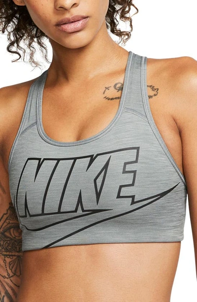 Nike Women's Futura Racerback Compression Medium Impact Sports Bra In Smoke Grey/ Black