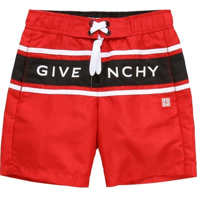 Givenchy Kids Logo Print Swimshorts In Red