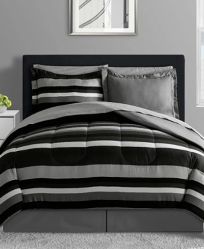 Fairfield Square Collection Austin Stripe/solid Reversible 8 Pc. Comforter Set, Created For Macy's In Black