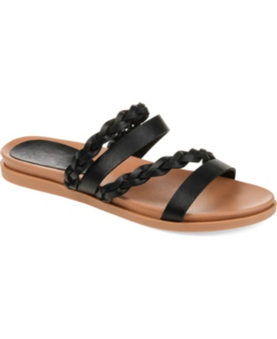 Journee Collection Women's Colette Braided Strappy Open Toe Flat Sandals In Black