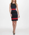 Tommy Hilfiger Colorblock Stripe Crepe Sheath Dress In Black/sky Captain/scarlet