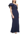 Eliza J Ruffle One Shoulder Bodycon Gown In Navy