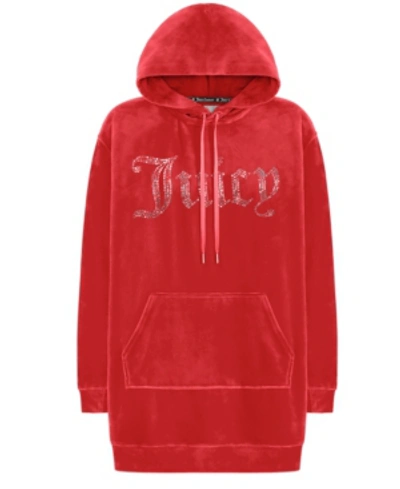 Juicy Couture Velour Embellished Drawstring Hoodie In Coco Red