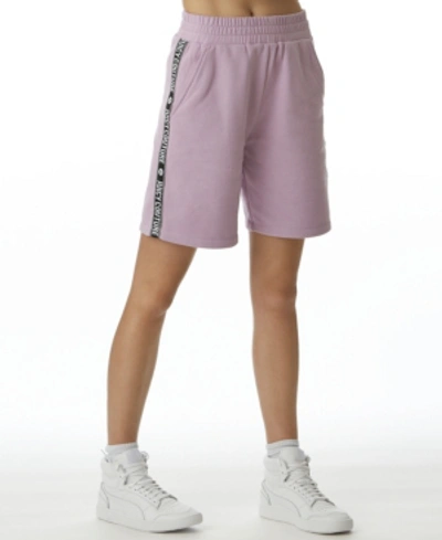 Juicy Couture Contrast Branded Stripe Fleece Shorts In Lavender