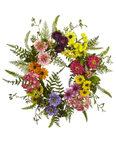 Nearly Natural Mixed Flower Wreath In Multi