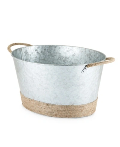Twine Seaside Jute Rope Wrapped Galvanized Tub In Silver