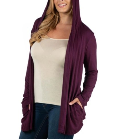 24seven Comfort Apparel Long Sleeve Pocket Hoodie Plus Size Cardigan In Dark Purple