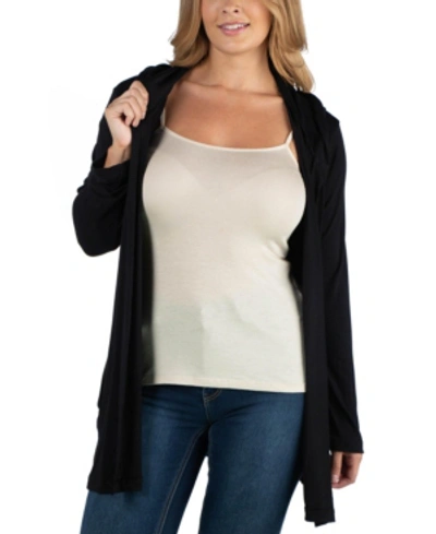 24seven Comfort Apparel Long Sleeve Pocket Hoodie Plus Size Cardigan In Black
