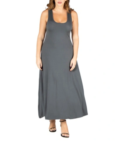 24seven Comfort Apparel Slim Fit A Line Sleeveless Maternity Maxi Dress In Gray