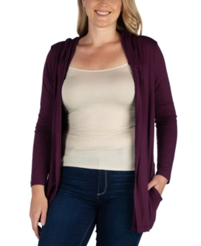 24seven Comfort Apparel Women's Plus Size Hooded Cardigan In Plum