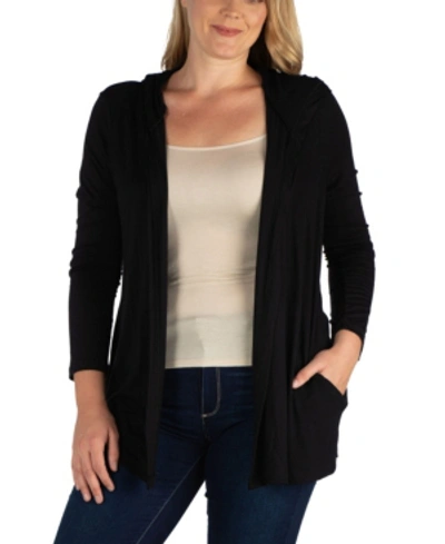 24seven Comfort Apparel Women's Plus Size Hooded Cardigan In Black