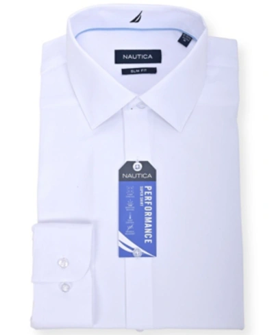 Nautica Mens Solid Polyester Button-down Shirt In White