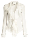 Alexis Women's Phineas Lace Ruffle Silk Blouse In Ivory