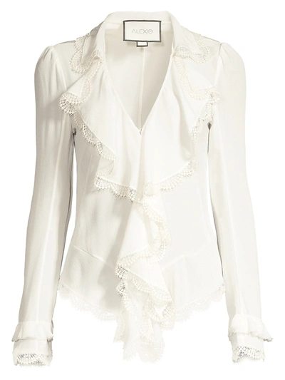 Alexis Women's Phineas Lace Ruffle Silk Blouse In Ivory