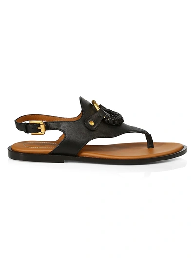 See By Chloé Hana Leather Slingback Thong Sandals In Black
