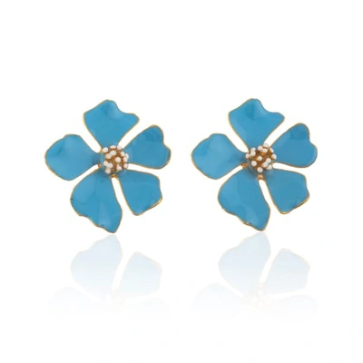 Milou Jewelry Wild Rose Flower Earrings - Light Blue