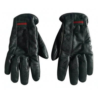Pre-owned Gucci Leather Gloves In Black