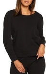 CHASER PUFF SLEEVE COTTON KNIT PULLOVER TOP,CW8578-TRBLK