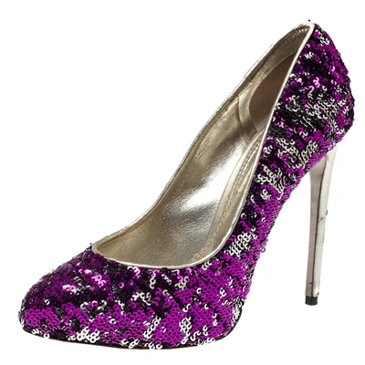 Pre-owned Dolce & Gabbana Metallic Two Tone Sequins Embellished Platform Pumps Size 38 In Multicolor