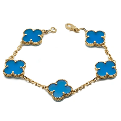 Pre-owned Van Cleef & Arpels Vintage Alhambra Agate Rose Gold 5 Motifs Bracelet 17 Cm