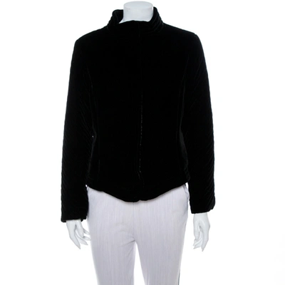 Pre-owned Emporio Armani Black Velvet Quilt Detail Stand Collar Jacket L