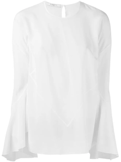 Givenchy Silk Crepe De Chine Flared Sleeve Blouse In White