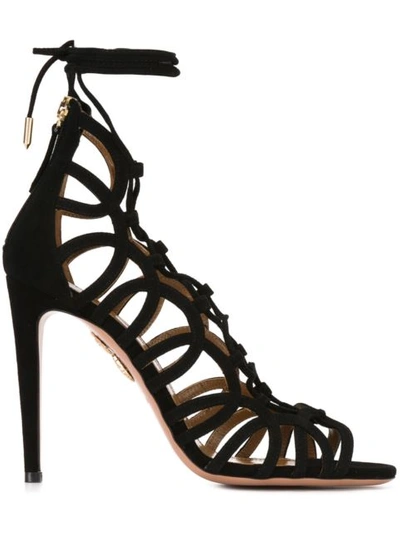 Aquazzura Ankle Lace-up Stiletto Sandals In Black