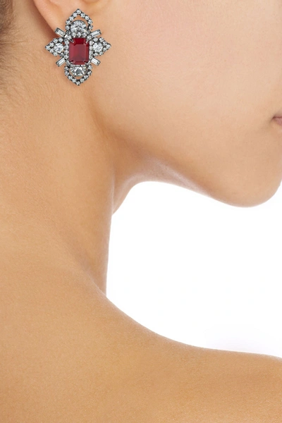 Elizabeth Cole Annabeth Hematite-plated Swarovski Crystal Earrings In Claret