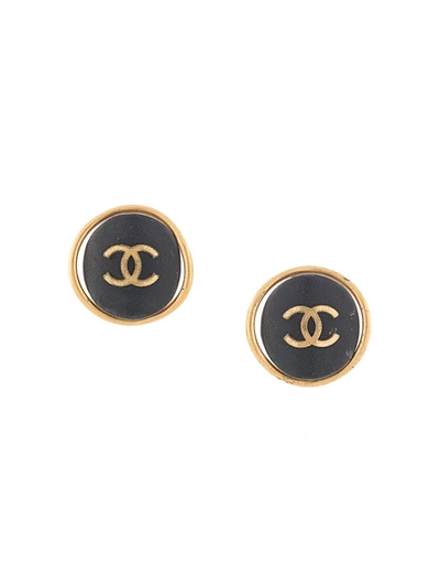 Pre-owned Chanel 1993 Cc Button Earrings In Black