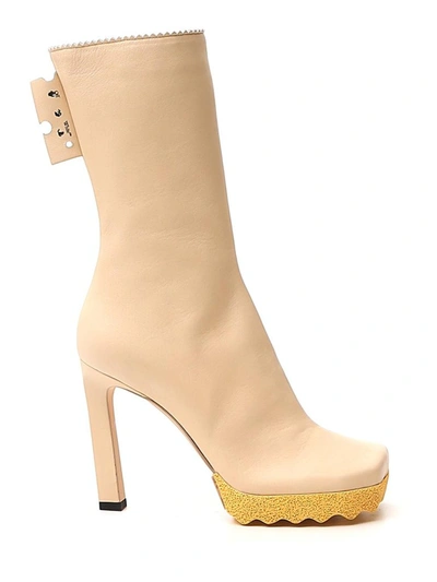 Off-white 110mm Leather Ankle Boots In Beige