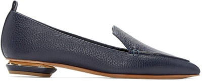 Nicholas Kirkwood Textured Leather Point-toe Loafers In Navy