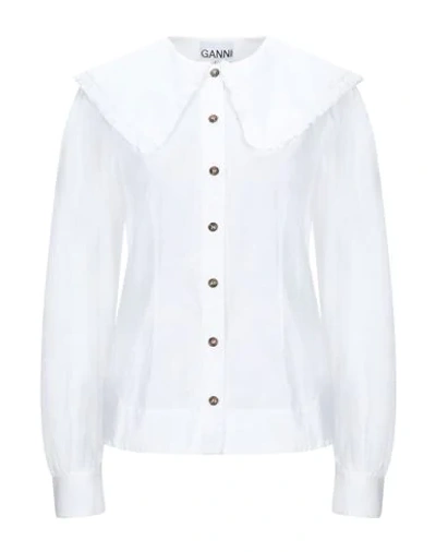 Ganni Solid Color Shirts & Blouses In White