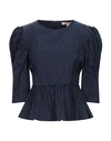 Brock Collection Metallic Crinkled-twill Peplum Blouse In Blue