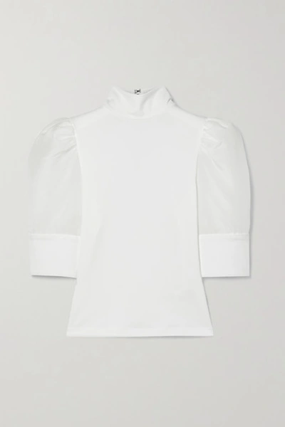 Alice And Olivia Mckayla Crepe And Cotton And Silk-blend Voile Top In White