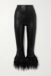COMMANDO FEATHER-TRIMMED FAUX LEATHER LEGGINGS